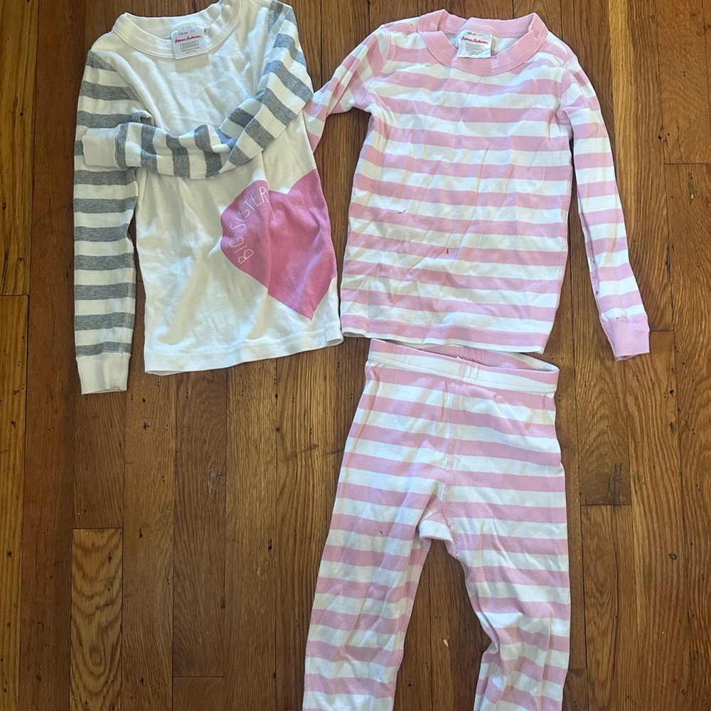 Hanna Andersson Pink and Gray Striped Kids Pajama Set 3 pieces
